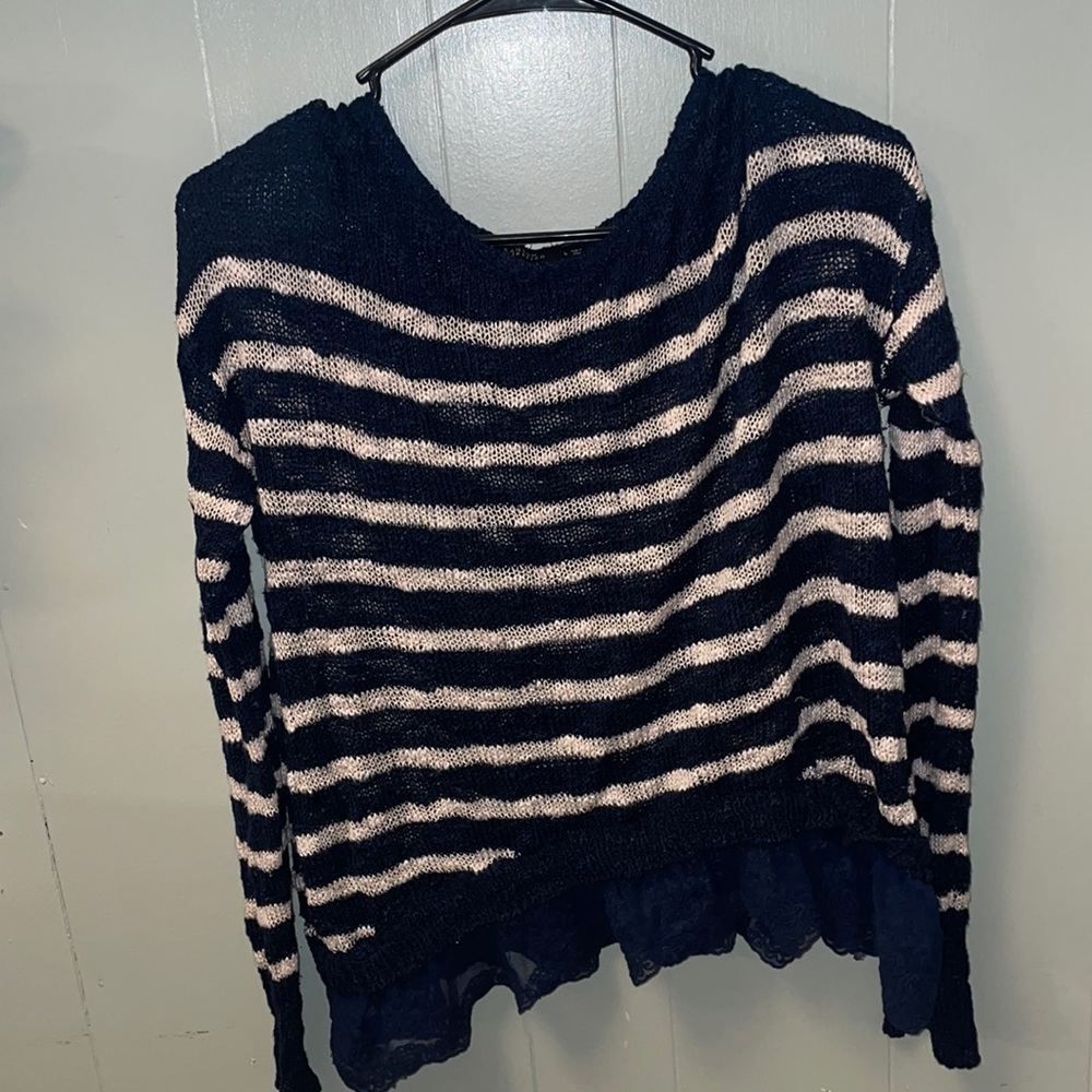 Blue and White Sweater + Lace